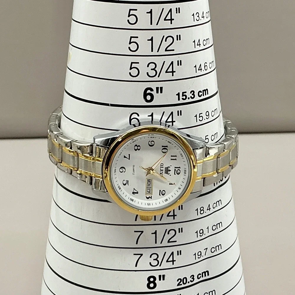 OLEVS Watch Women's Two Tone Stainless Steel Day Date Quartz 30mm NEW BATTERY
